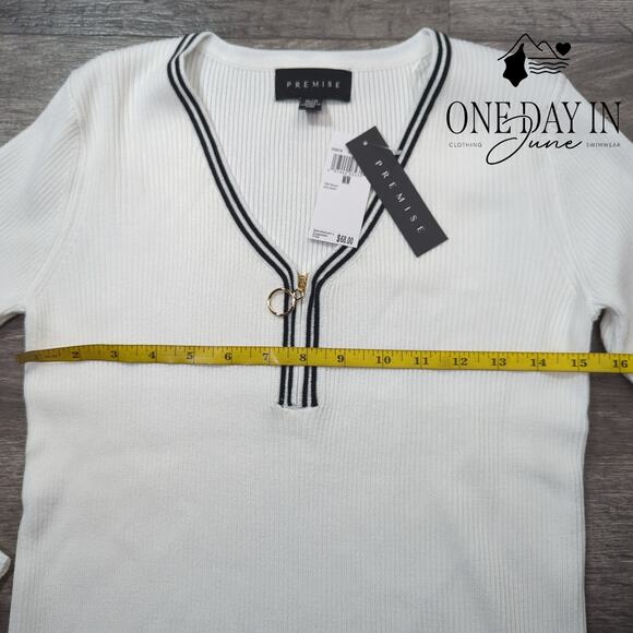 Premise Ribbed Long Sleeve Quarter Zip Sweater Size M - Picture 3 of 5